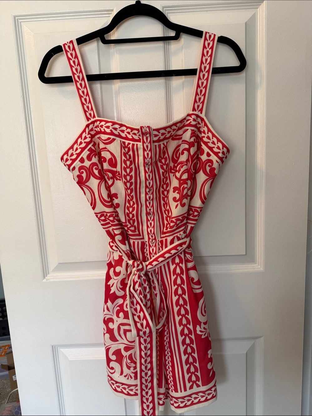 Flying Tomato Piper Red & Cream Printed Button-Up romper
